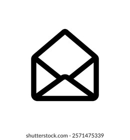 Open envelope black thick line icon on white background. Best for business cards, mobile apps and web design.	