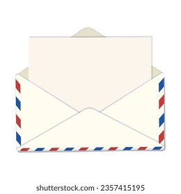 Open envelope with blank letter. Message in an envelope. Vector  cartoon illustration.