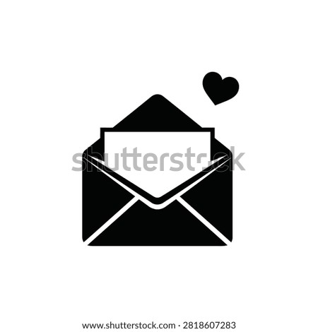 Open envelope with blank paper and heart symbol on a white background