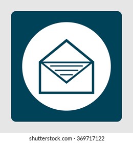 Open envelope blue icon on button style background with circle in center