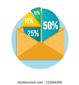 Open envelope with business pie chart for documents and reports for documents, reports, graph, infographic, business plan