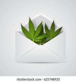 open envelope with cannabis leafs isolated