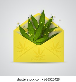 open envelope with cannabis leaves