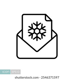 Open envelope and card merry Christmas vector icon. Winter sign. Graph symbol for event and holiday web site and apps design, logo, app, UI
