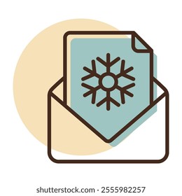 Open envelope and card merry Christmas vector icon. Winter sign. Graph symbol for event and holiday web site and apps design, logo, app, UI
