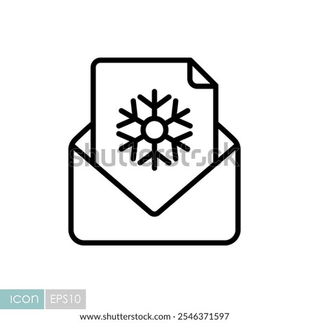 Open envelope and card merry Christmas vector icon. Winter sign. Graph symbol for event and holiday web site and apps design, logo, app, UI