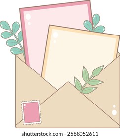 Open Envelope With Cards. Cute and Simple Style.