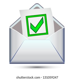 Open envelope with a check mark symbol. Vector illustration
