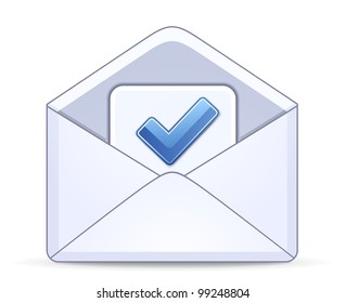 Open envelope with a check mark symbol. Vector illustration