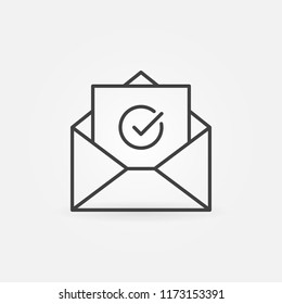 Open envelope with checkmark outline icon. Vector Approval mail concept sign. Envelope letter with check mark linear symbol