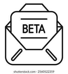 Open envelope containing a document with beta written on it, representing beta testing phase