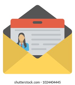 An open envelope containing document, personal document flat icon