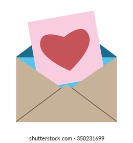 Open envelope containing greeting card or letter with heart. Love, Valentine's day, romance concept. EPS 8 vector illustration, no transparency