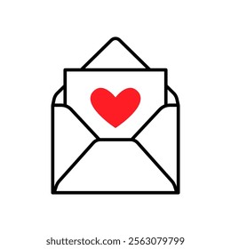 Open envelope containing a heart-shaped message, symbolizing love and affection Vector