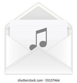 Open envelope containing envelope music on a white background. Vector illustration.
