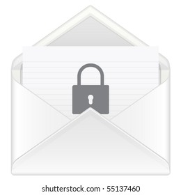 Open envelope containing padlock symbol on a white background. Vector illustration.