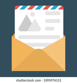 An open envelope with document, concept of letter flat icon