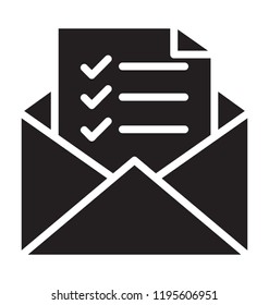 Open envelope with a document embedded check marks, checklist icon 