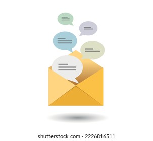 Open envelope with a document. New letter. Sending correspondence. Flat illustration isolated on white background.
