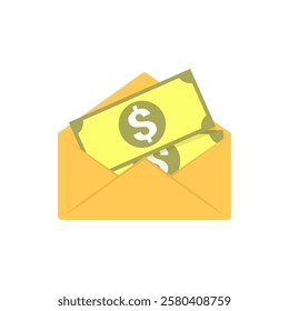 Open envelope with Dollar banknotes. Vector illustration represents concepts of receiving money, financial transactions, or budgeting