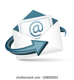Open envelope. Email concept with paper sheet and arrow. Vector icon.
