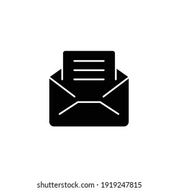 Open envelope, email glyph icon. Testimonials and customer relationship management concept. Simple solid style. Vector illustration isolated on white background. EPS 10.