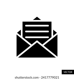 Open envelope, email invitation, read mail, newsletter, letter vector icon in glyph style design for website, app, UI, isolated on white background. EPS 10 vector illustration.