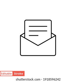 Open envelope, email line icon. Testimonials and customer relationship management concept. Simple outline style. Vector illustration isolated on white background. Editable stroke EPS 10. 