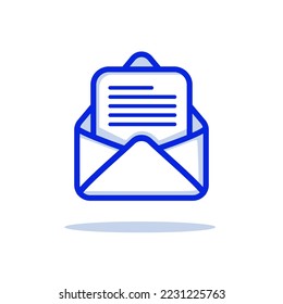 Briefumschlag öffnen, E-Mail-Link-Symbol. Referenzen und Kundenbeziehungsmanagement-Konzept. Einfache Kontur. Vektorgrafik einzeln auf weißem Hintergrund.