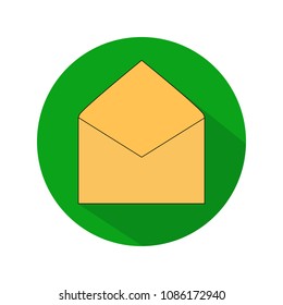 Open envelope, email massage icon  in a green circle on a white background