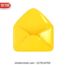 Ouvrir le courrier électronique Enveloppe. Envoyer un symbole de messages. Lettres postales Conception 3d réaliste Dans un style de dessin humoristique en plastique. Icône isolée sur fond blanc. Couleurs jaunes. Illustration vectorielle