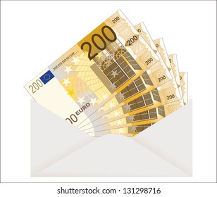 Open envelope with euro banknotes on a white background