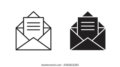 Open envelope filled and outlined icons vectors on white background