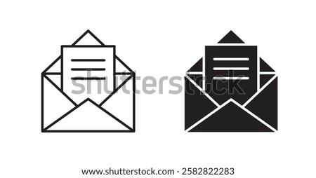 Open envelope filled and outlined icons vectors on white background