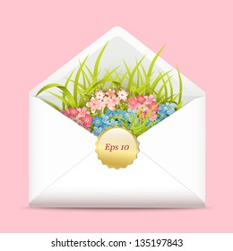 Open envelope with flowers.  Vector illustration.
