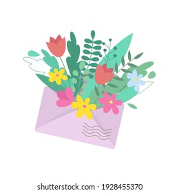 Open envelope with flowers. Vector illustration.