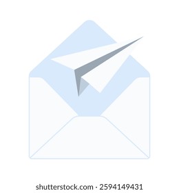 Open envelope with flying paper plane representing email, message, or communication