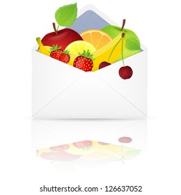 Open envelope with fruits. Vector illustration.