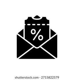 Open Envelope Glyph Icon with Discount Coupon or Voucher Inside