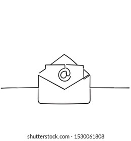 Open envelope handdrawn Line mail symbol for email, website design, mobile application, ui. vector