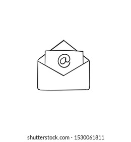 Open envelope handdrawn Line mail symbol for email, website design, mobile application, ui. vector