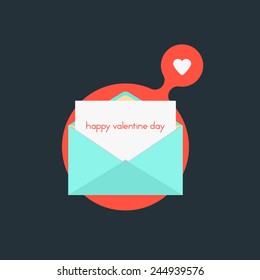 open envelope with happy valentine day on red bubble. concept of billet-doux, marriage, love affair, school love and romantic penpals. flat style trendy modern logo design vector illustration