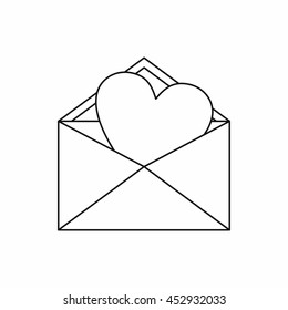 Open envelope with heart icon in outline style isolated vector illustration