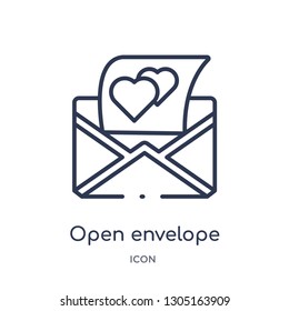open envelope with heart letter icon from party outline collection. Thin line open envelope with heart letter icon isolated on white background.
