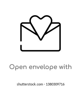 Open envelope with heart letter outline icon from party concept. Can be used for web and mobile