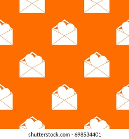 Open envelope with heart pattern repeat seamless in orange color for any design. Vector geometric illustration