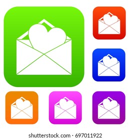 Open envelope with heart set icon in different colors isolated vector illustration. Premium collection