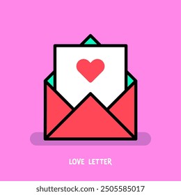 An open envelope with heart sign. Isolated Vector illustration