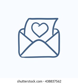 Open envelope with heart vector sketch icon isolated on background. Hand drawn Open envelope with heart icon. Open envelope with heart sketch icon for infographic, website or app.