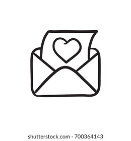 Abrir sobre con el icono de esbozo del vector del corazón aislado en el fondo. Dibujar mano sobre abierto con icono cardíaco. Sobre abierto con icono de boceto cardíaco para infografía, sitio web o aplicación.